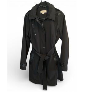 Michael Kors Black Belted Mid Length Coat, Size Medium